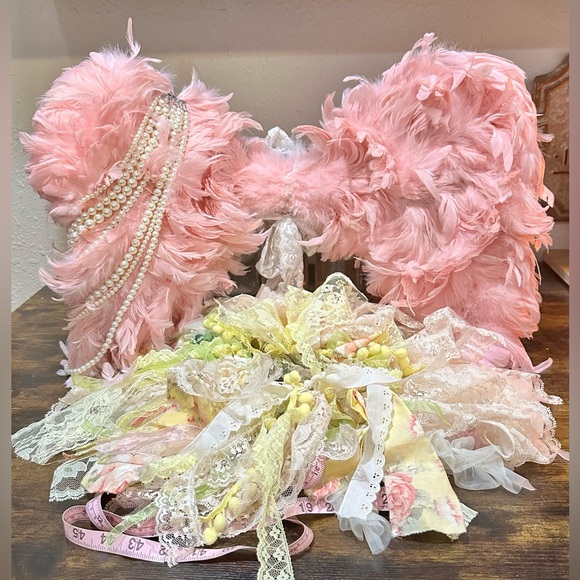 Design Revolution Other - Real Feather Pink Angel Wings Lace Tutu Pearls Set Photo Prop Costume Dress Up